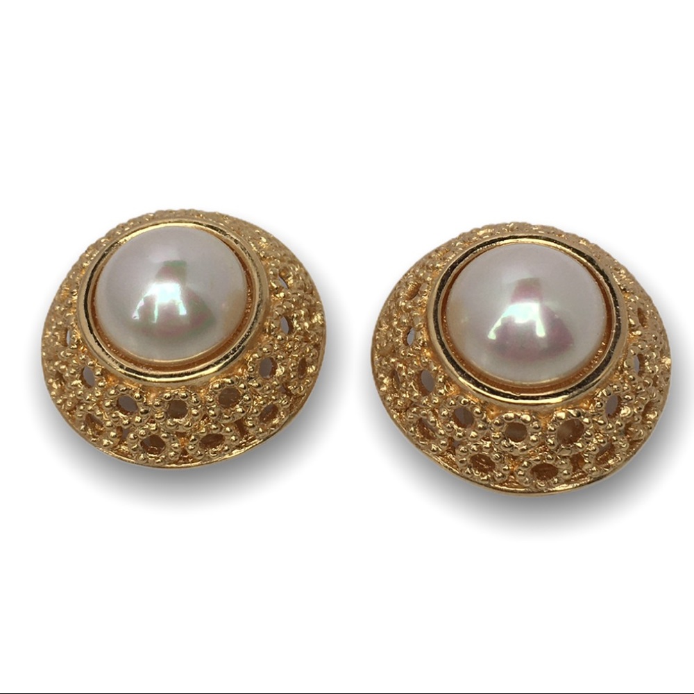 Authentic Christian Dior Gold Pearl Earrings